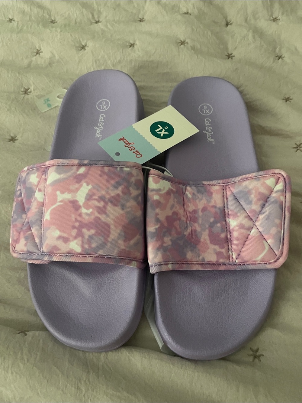 Cat & Jack Lavender Slide Sandals with Pink Camo Strap